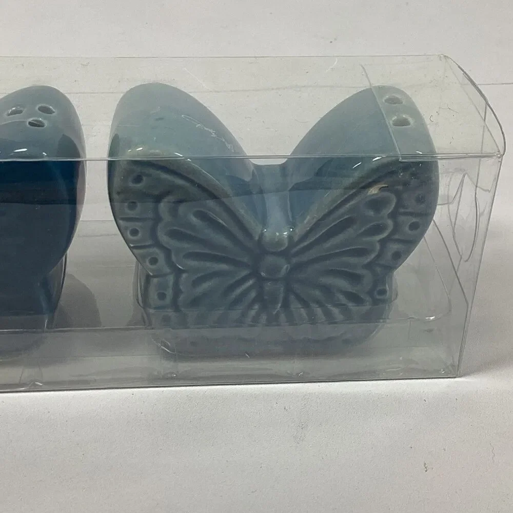 Dolly Parton Butterfly Salt Pepper Shaker Set Blue Ceramic New DG Retired